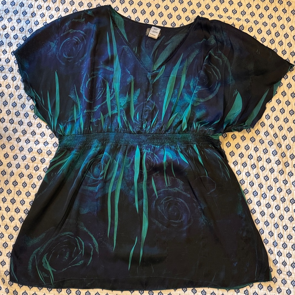 Evolution Black green Blue satin nightgown Women's elastic waist